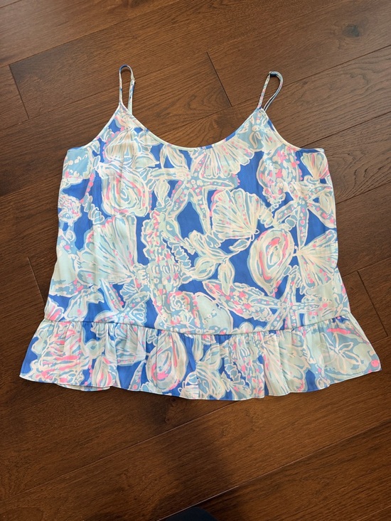 Lilly Pulitzer Tops - Lilly Pulitzer Coral Tank Into the Deep Ruffle Hem Size Large - C40-038